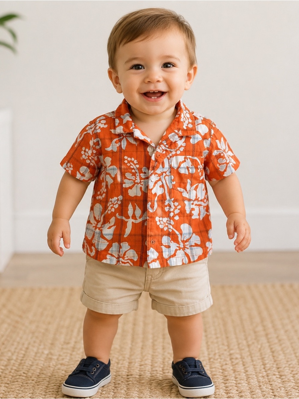 3-6 mos. Hawaiian floral boys button down shirt